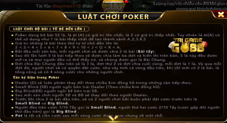 Hướng dẫn chơi bài poker Go88 – Luật chơi Bài Poker cần phải biết